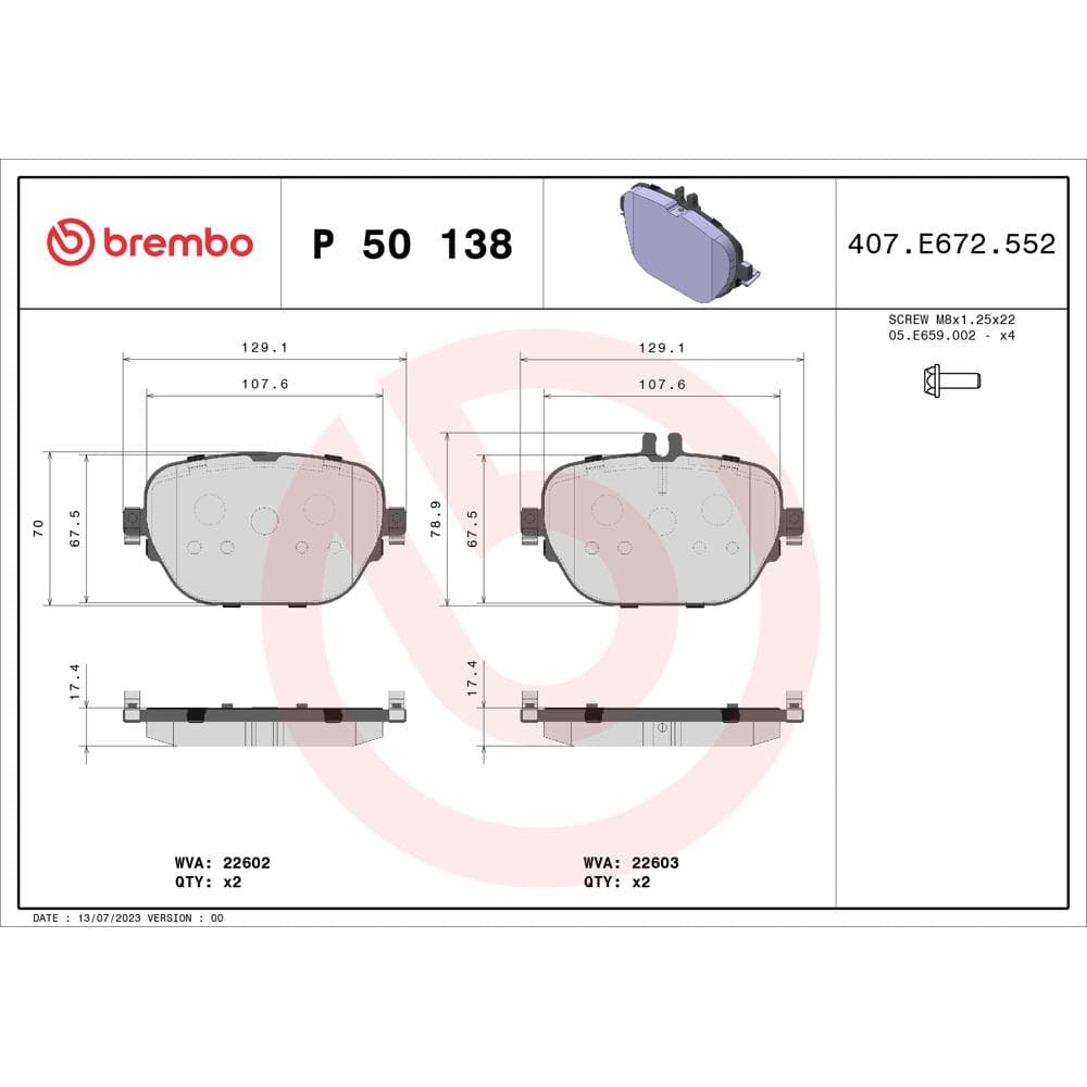 Set placute frana disc BREMBO P 50 138