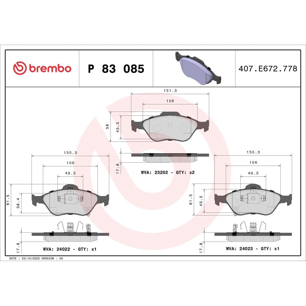 Set placute frana disc BREMBO P 83 085