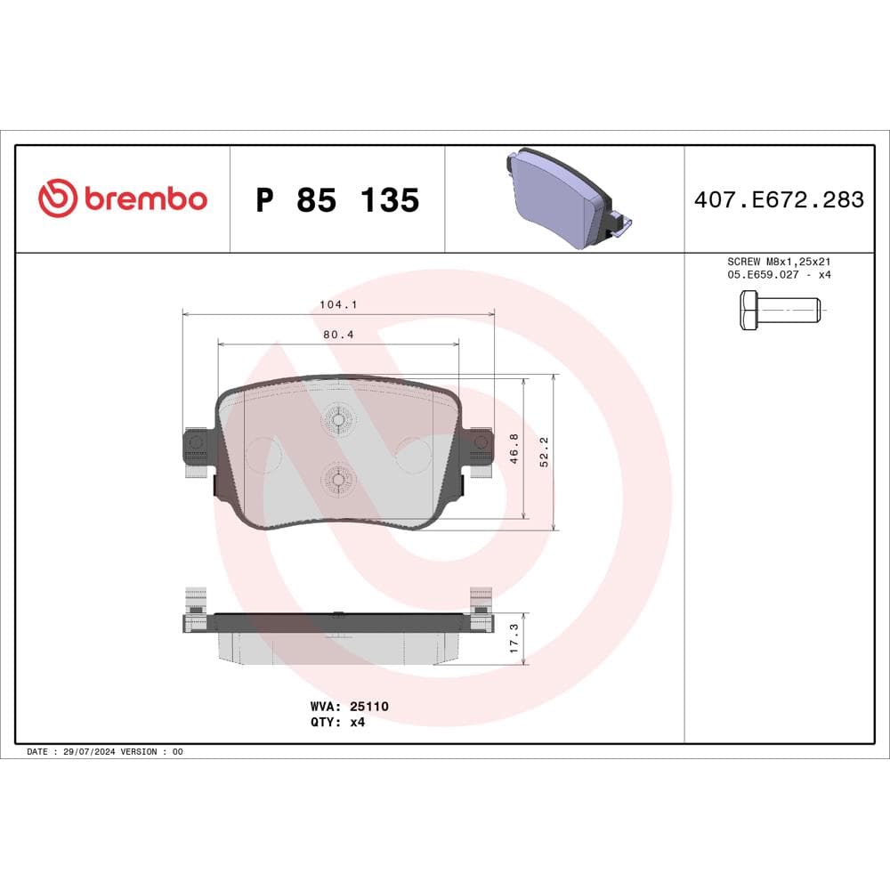 Set placute frana disc BREMBO P 85 135