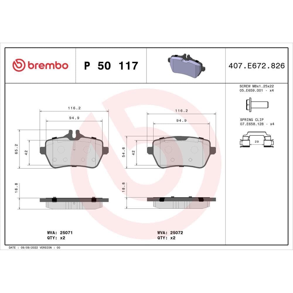 Set placute frana disc BREMBO P 50 117