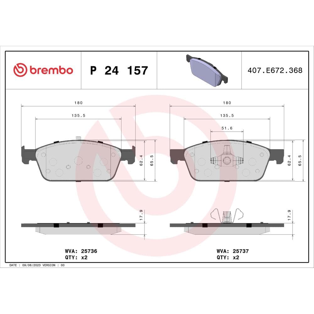 Set placute frana disc BREMBO P 24 157