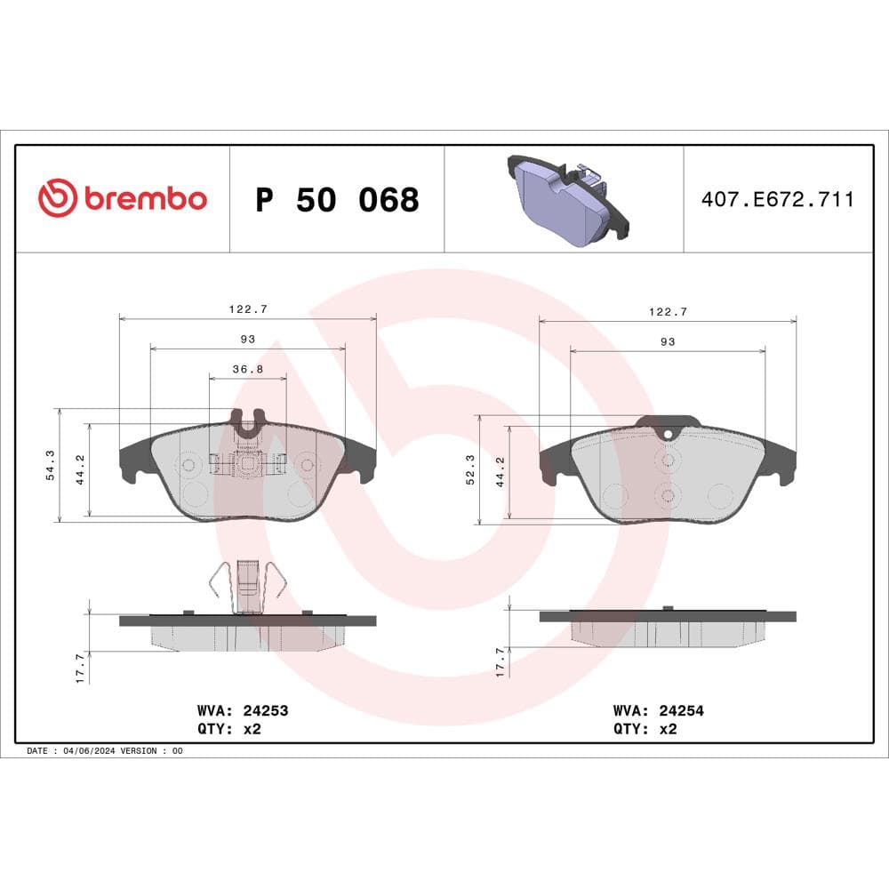 Set placute frana disc BREMBO P 50 068