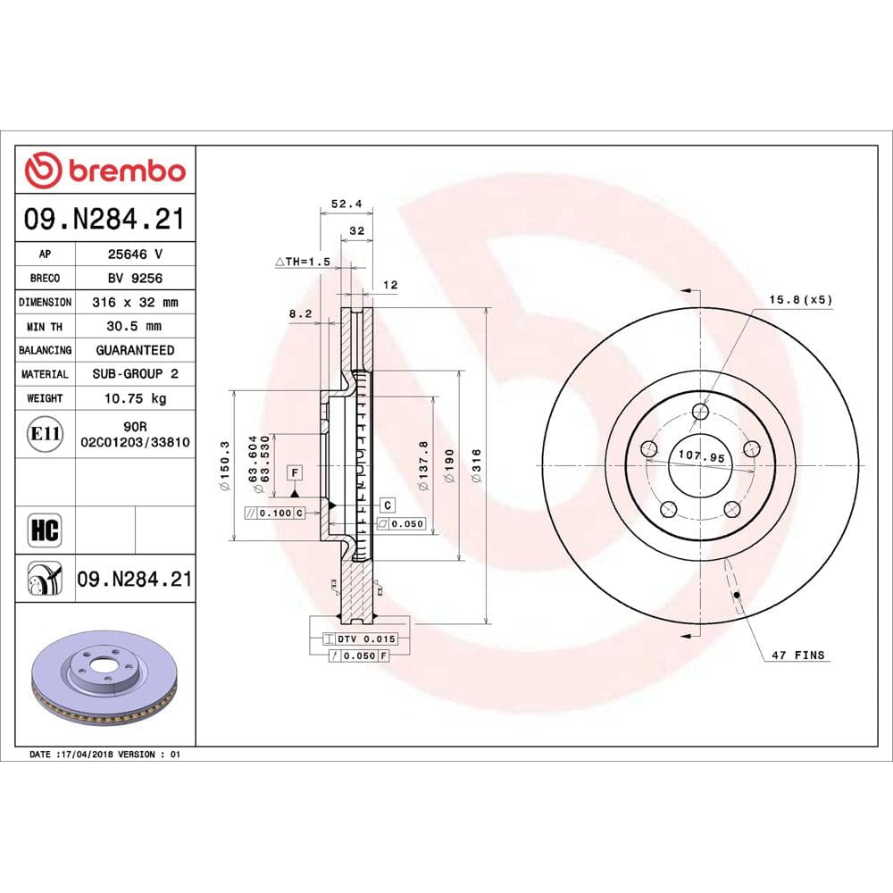 Disc frana BREMBO 09.N284.21