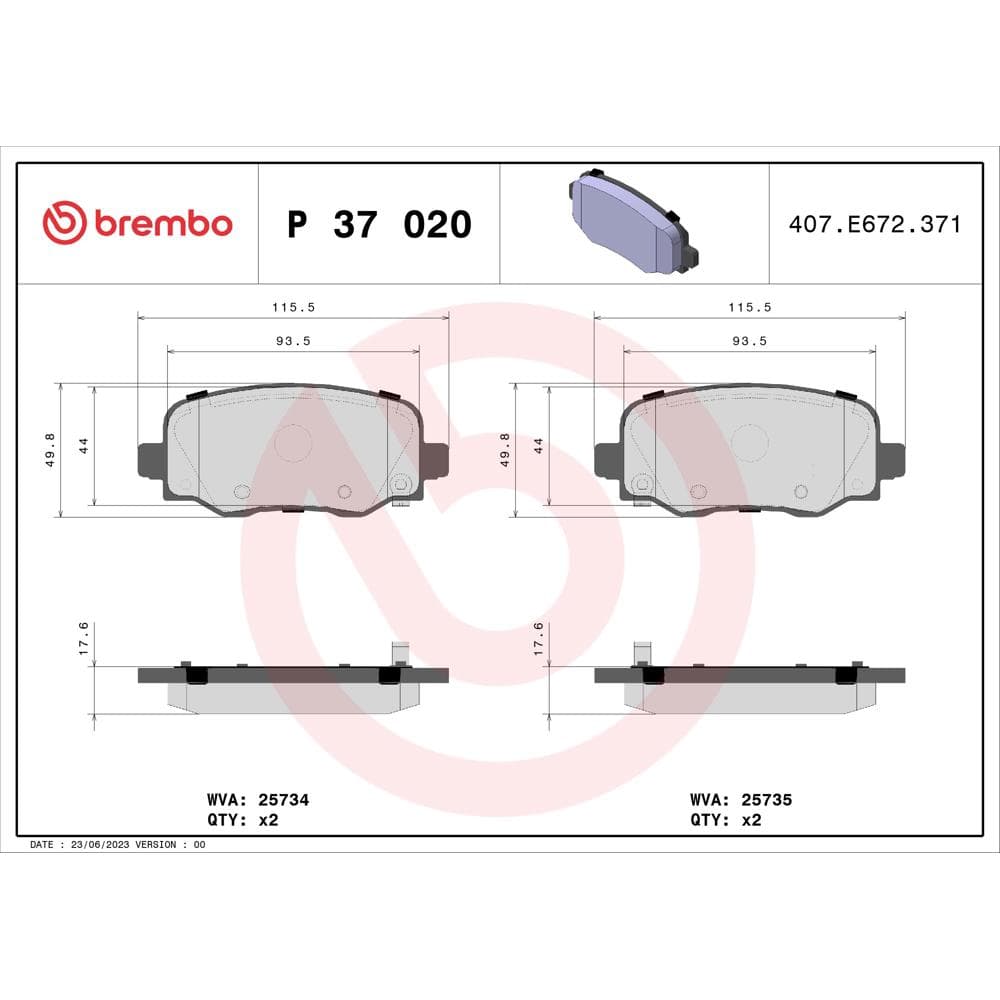 Set placute frana disc BREMBO P 37 020
