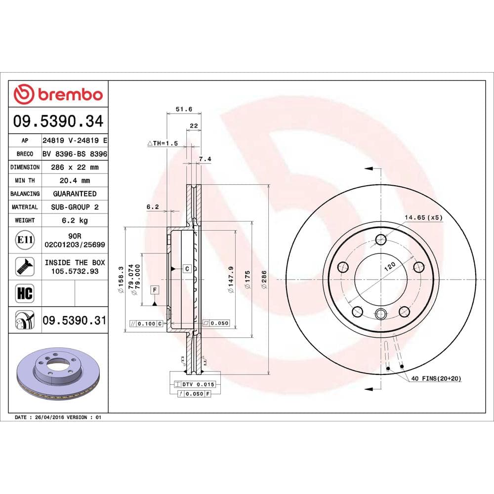 Disc frana BREMBO 09.5390.31