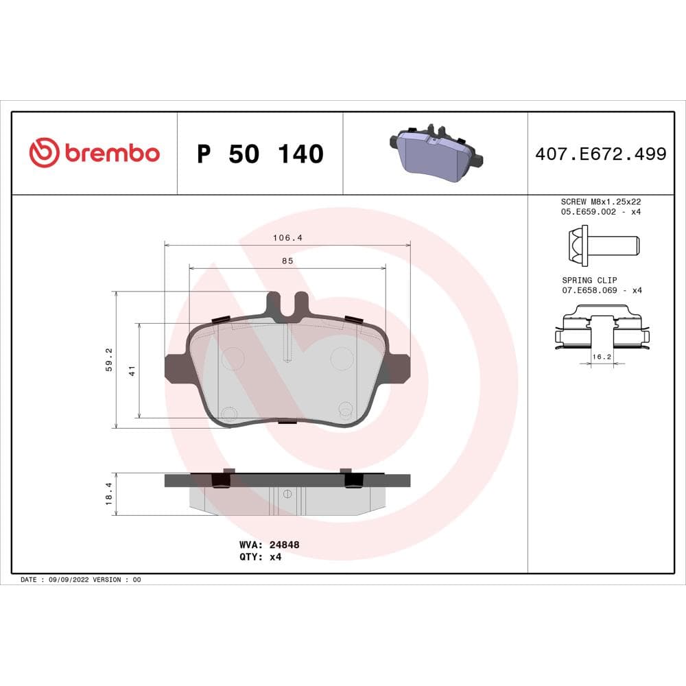 Set placute frana disc BREMBO P 50 140