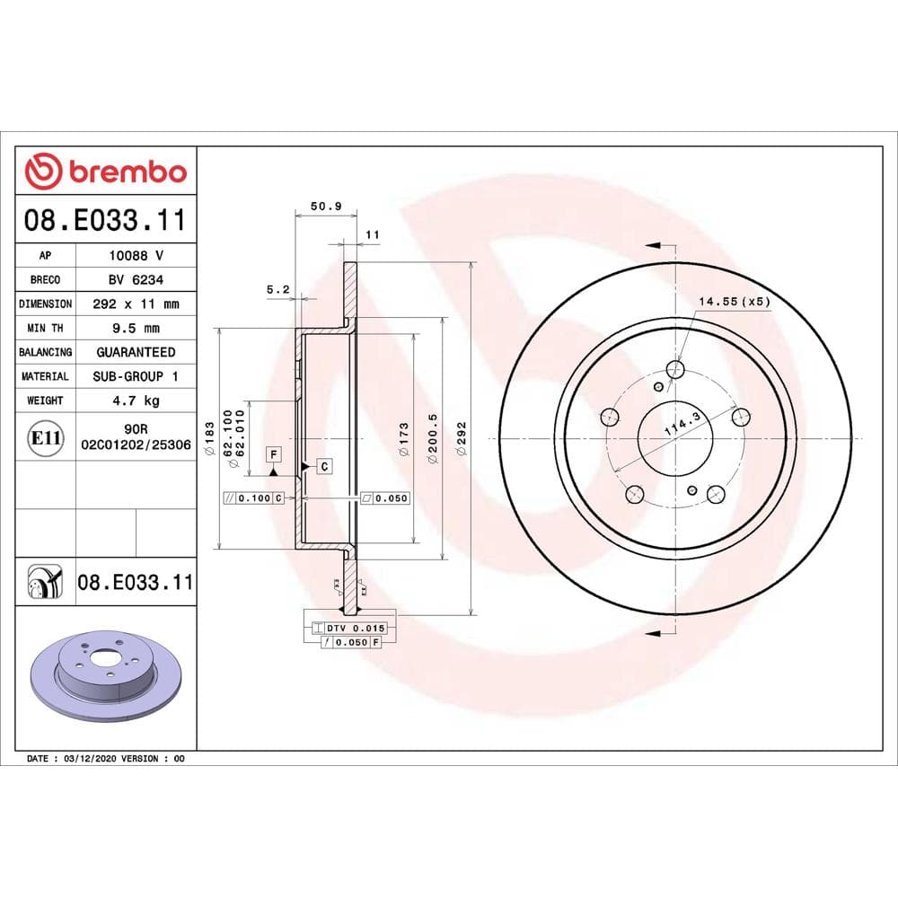 Disc frana BREMBO 08.E033.11