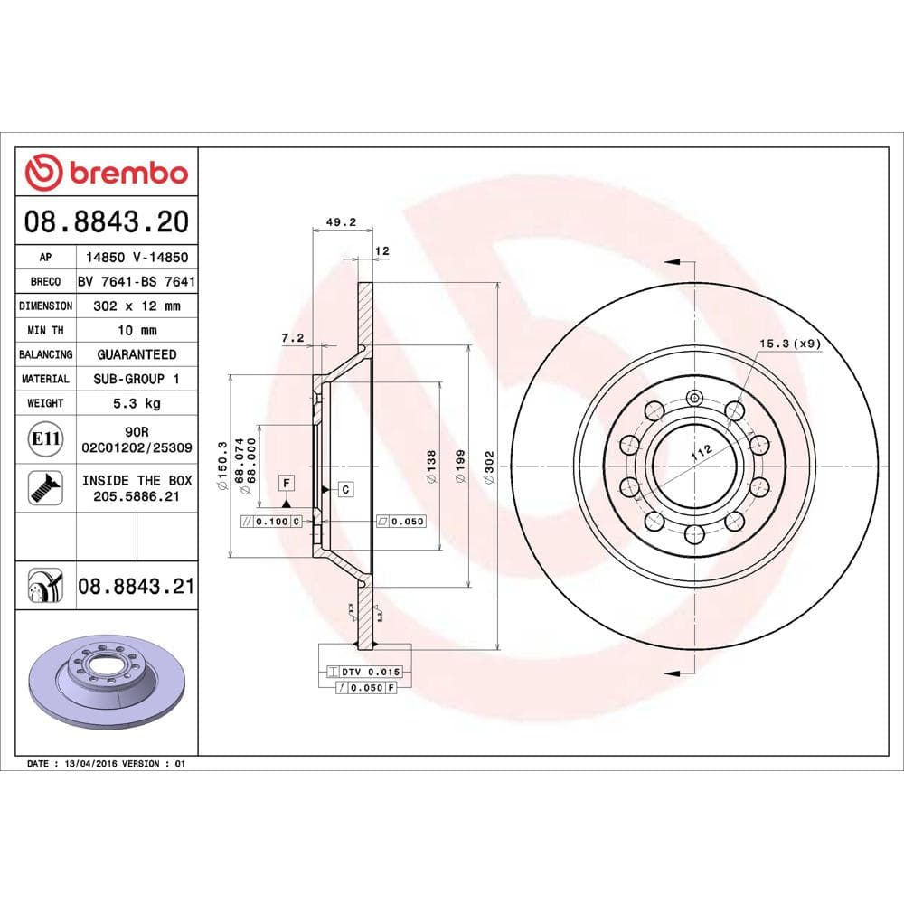 Disc frana BREMBO 08.8843.21