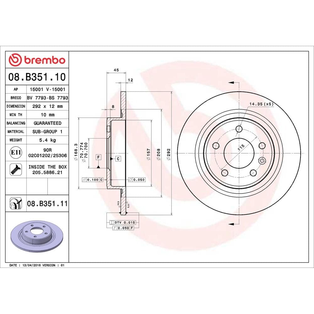 Disc frana BREMBO 08.B351.11