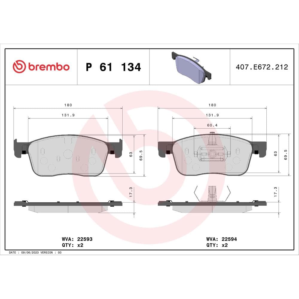 Set placute frana disc BREMBO P 61 134