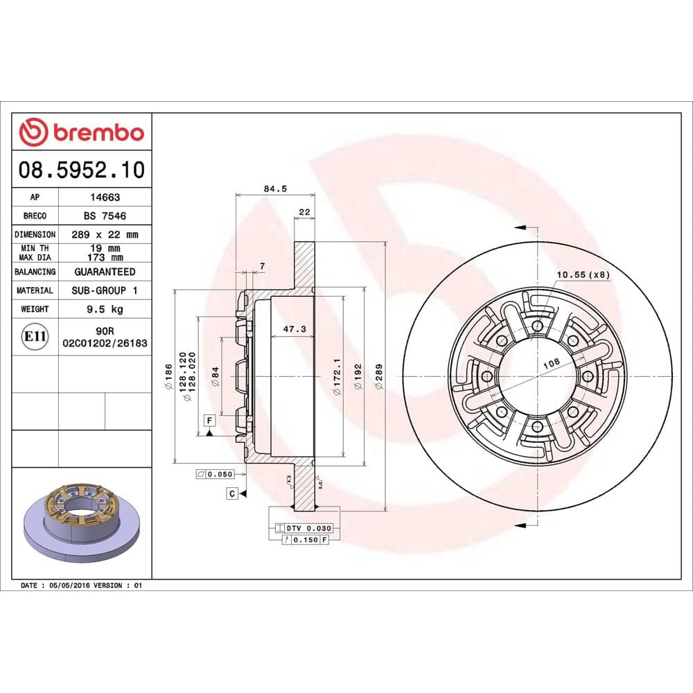 Disc frana BREMBO 08.5952.10