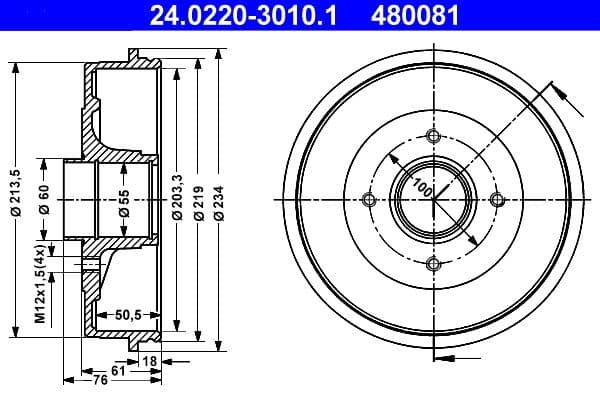 Tambur frana ATE 24.0220-3010.1