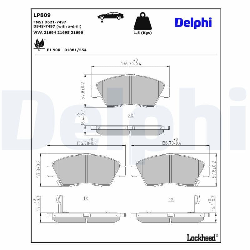 set placute frana,frana disc DELPHI LP809