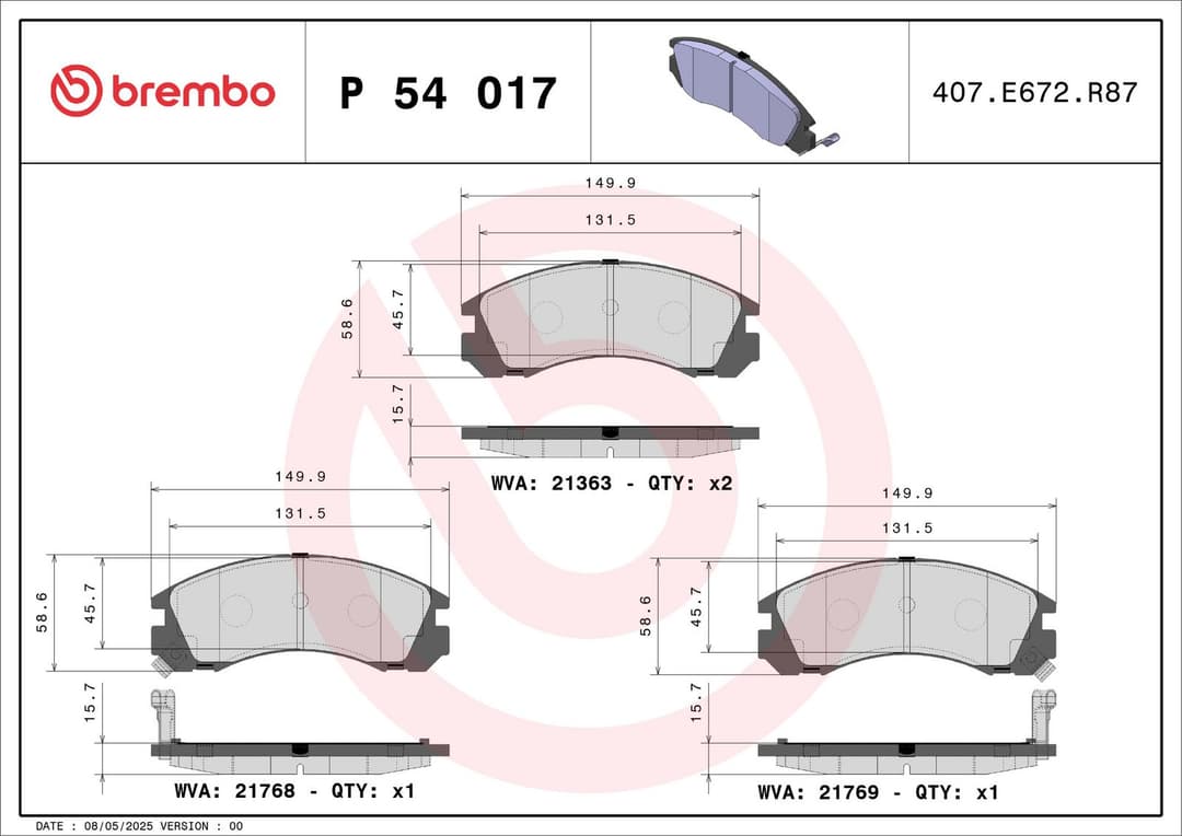 set placute frana,frana disc BREMBO PRIME LINE P 54 017