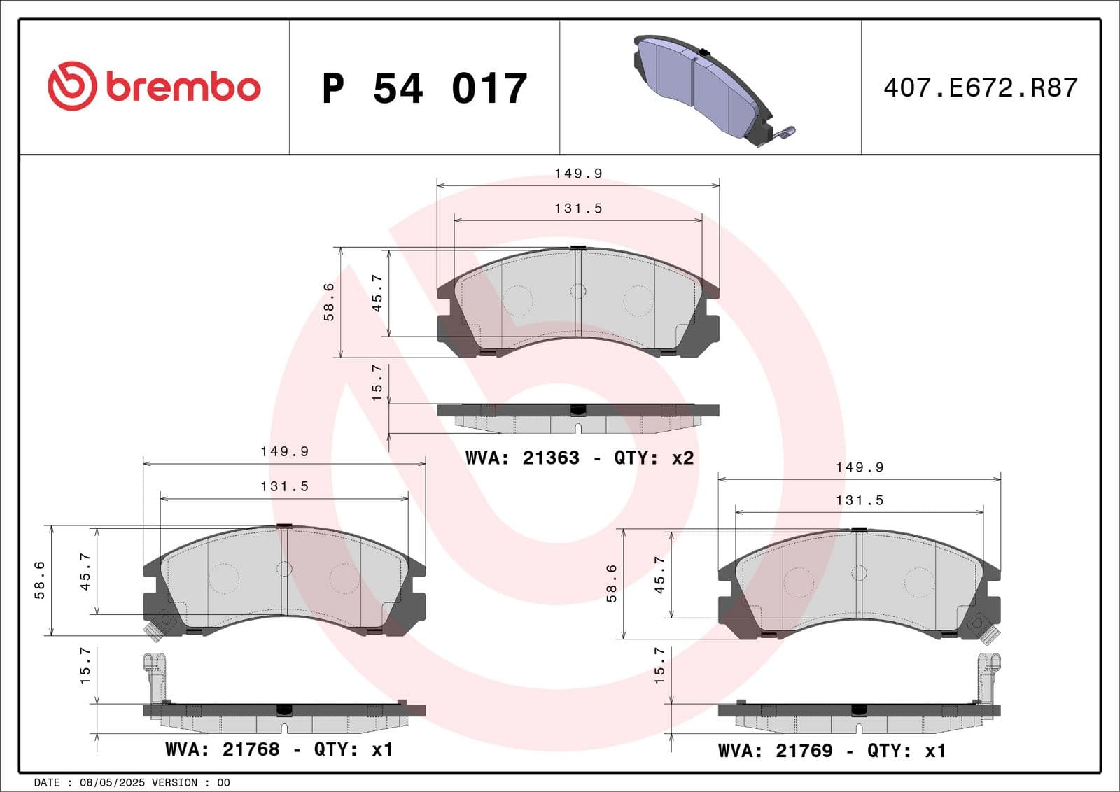 set placute frana,frana disc BREMBO PRIME LINE P 54 017