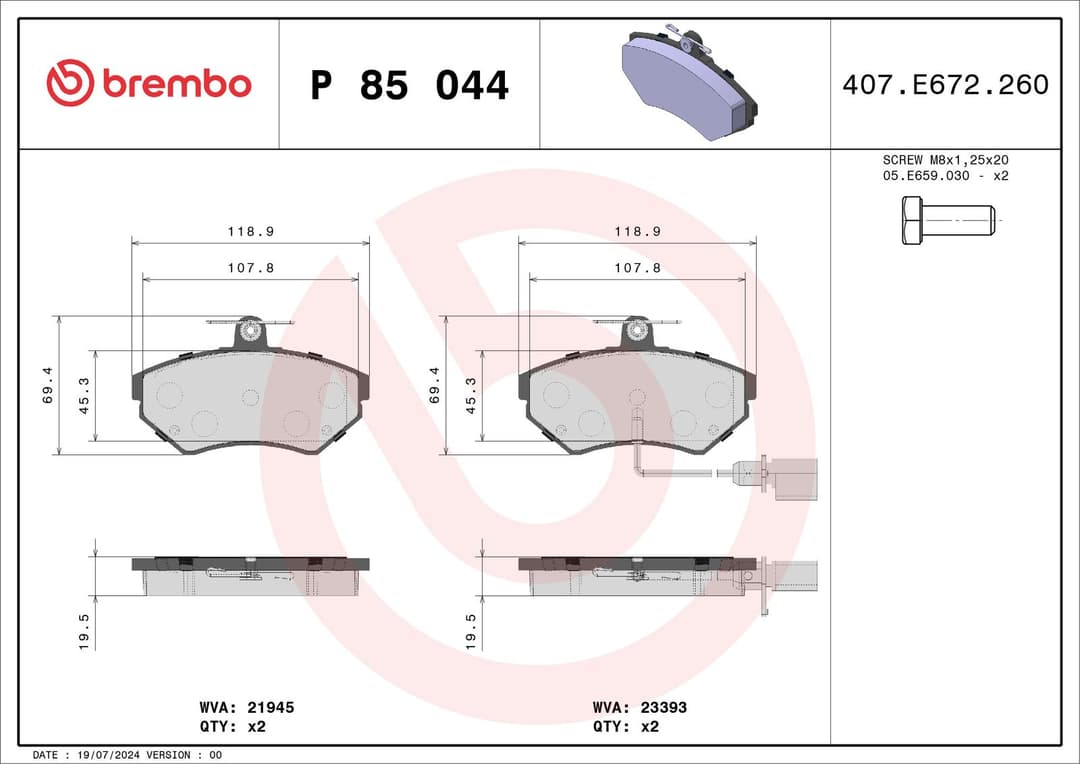 set placute frana,frana disc BREMBO PRIME LINE P 85 044