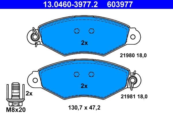 set placute frana,frana disc ATE 13.0460-3977.2