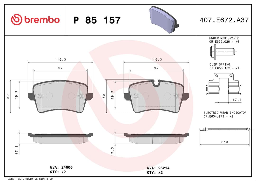 set placute frana,frana disc BREMBO PRIME LINE P 85 157