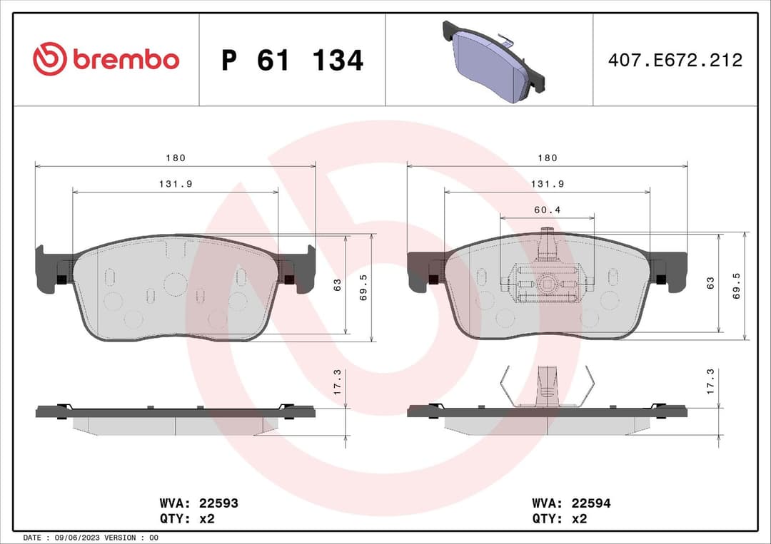 set placute frana,frana disc BREMBO PRIME LINE P 61 134