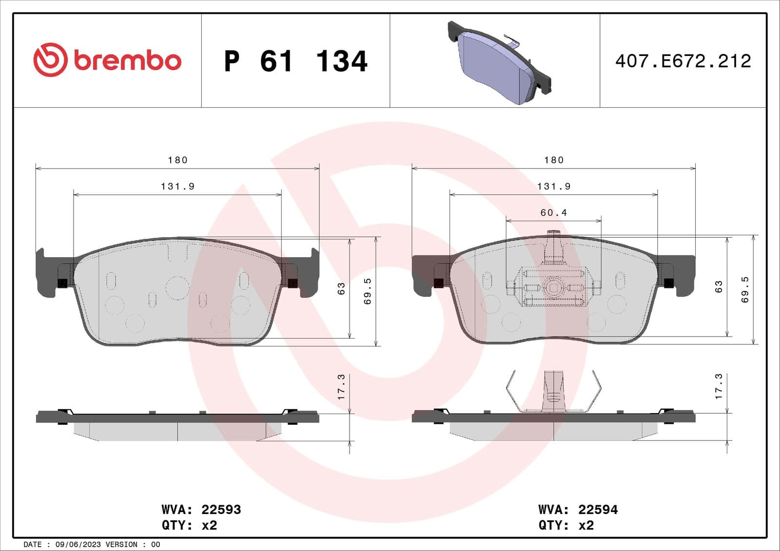 set placute frana,frana disc BREMBO PRIME LINE P 61 134