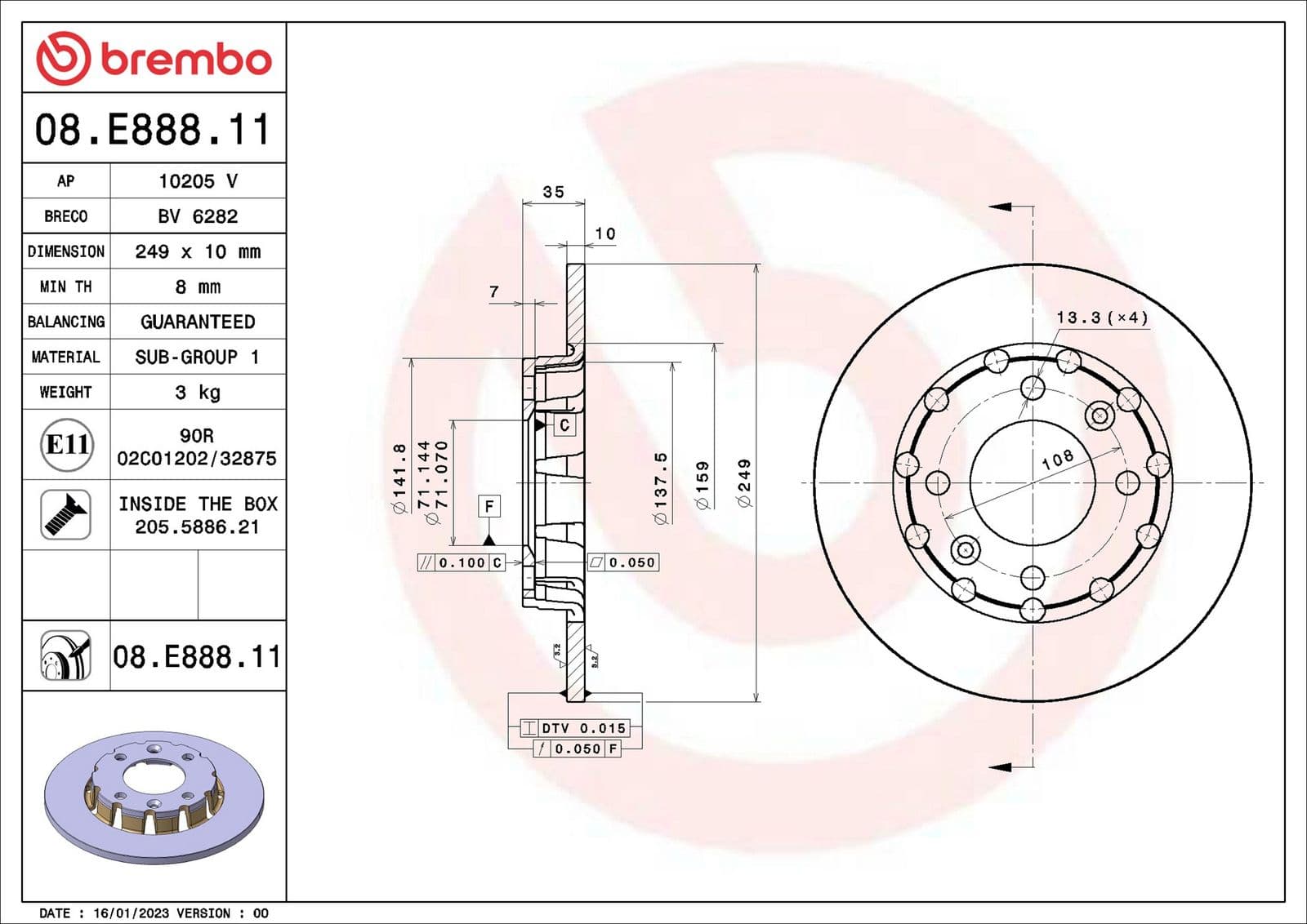 Disc frana BREMBO 08.E888.11