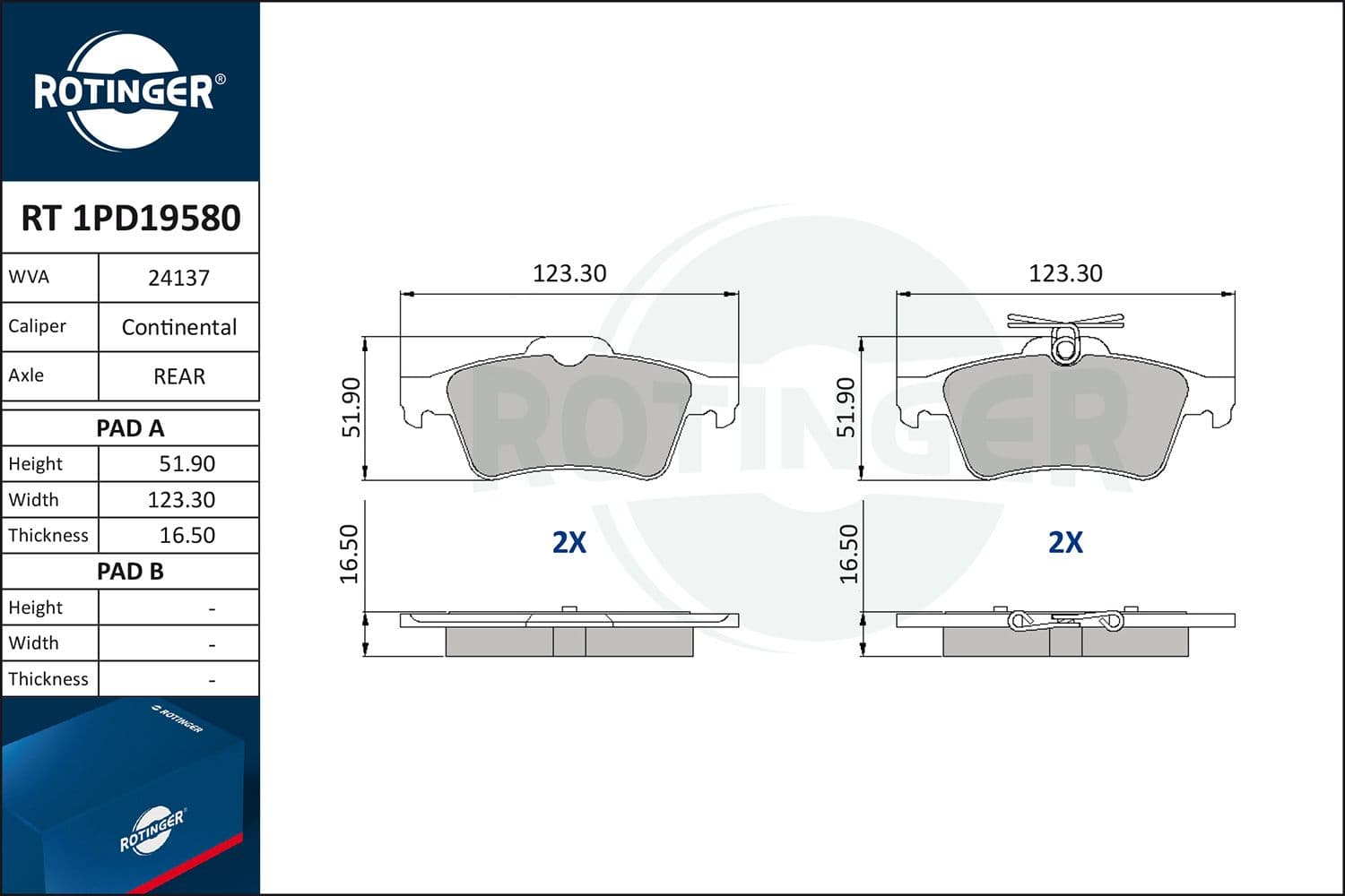 set placute frana,frana disc ROTINGER RT 1PD19580