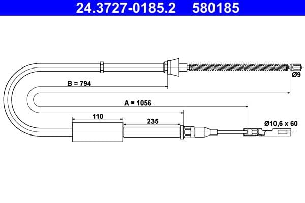 Cablu, frana de parcare ATE 24.3727-0185.2