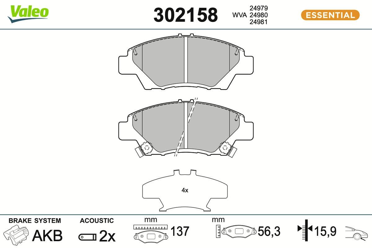 set placute frana,frana disc VALEO ESSENTIAL 302158