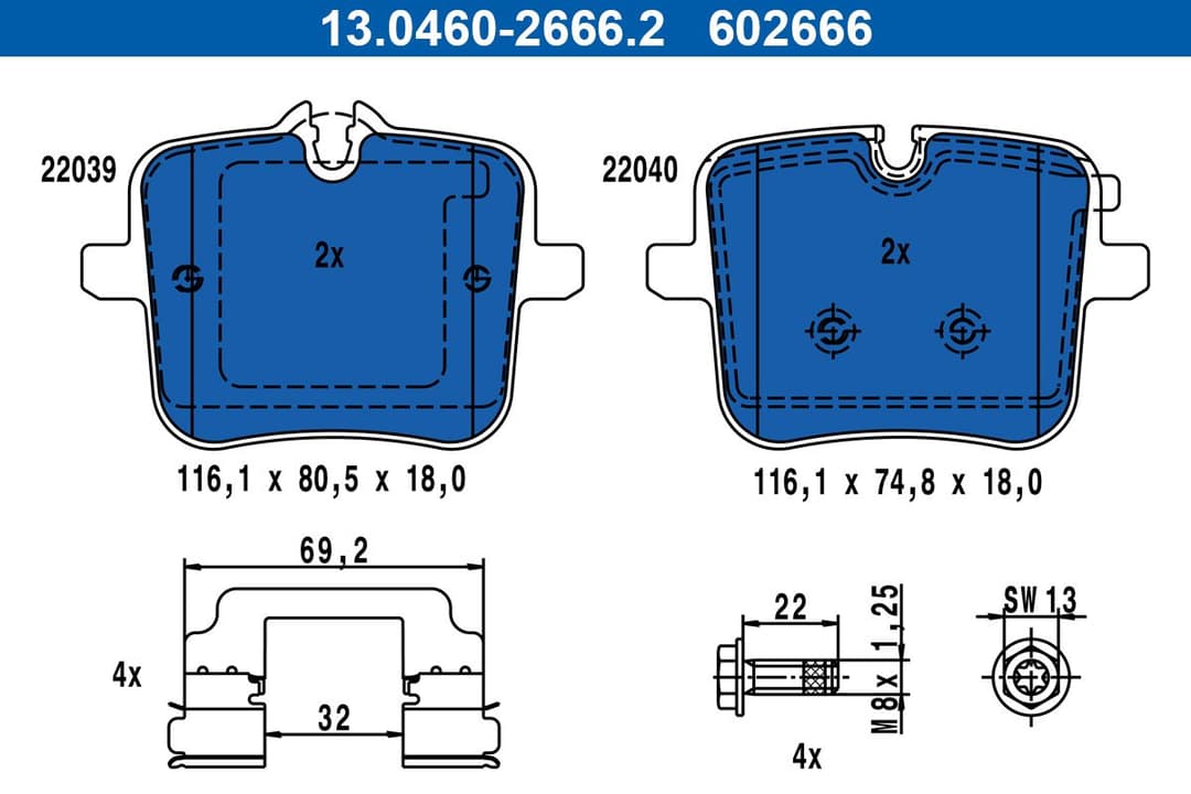 set placute frana,frana disc ATE 13.0460-2666.2