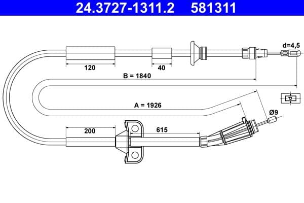 Cablu, frana de parcare ATE 24.3727-1311.2