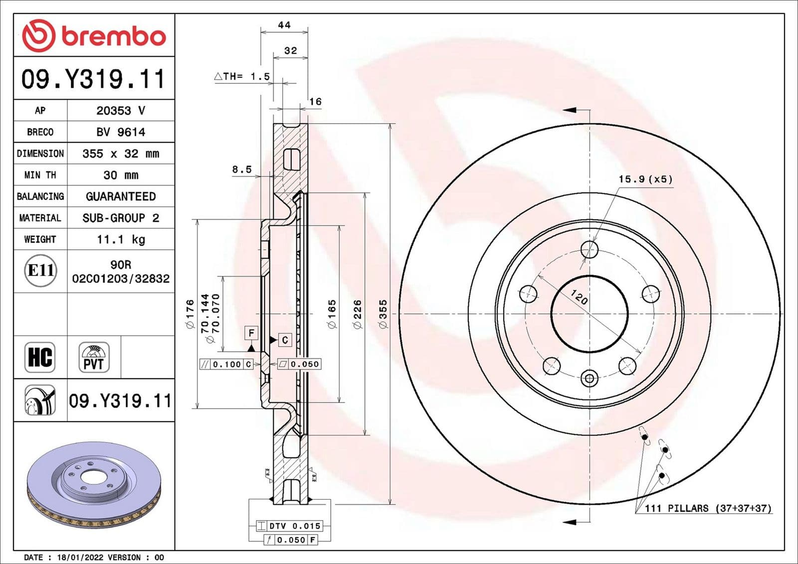 Disc frana BREMBO PRIME LINE - UV Coated 09.Y319.11