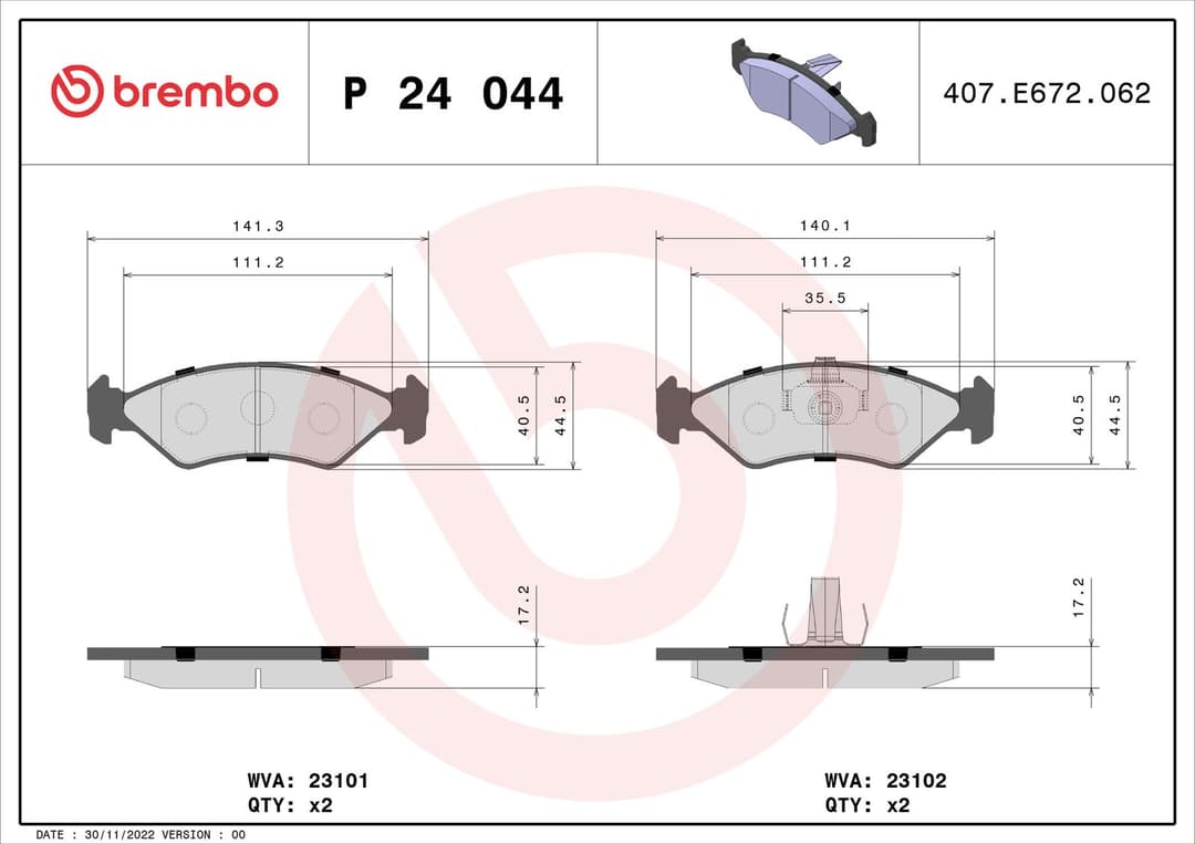 set placute frana,frana disc BREMBO P 24 044