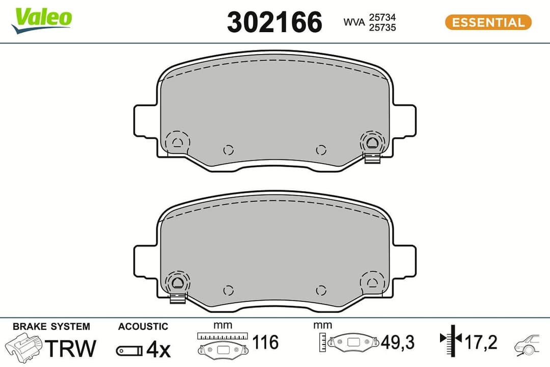 set placute frana,frana disc VALEO ESSENTIAL 302166