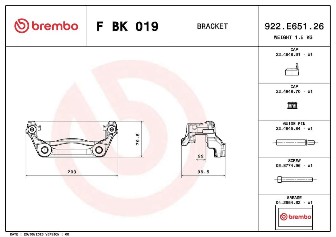 Set montaj etriere frana BREMBO PRIME LINE F BK 019