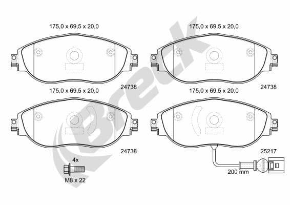 set placute frana,frana disc BRECK 24738 00 551 10