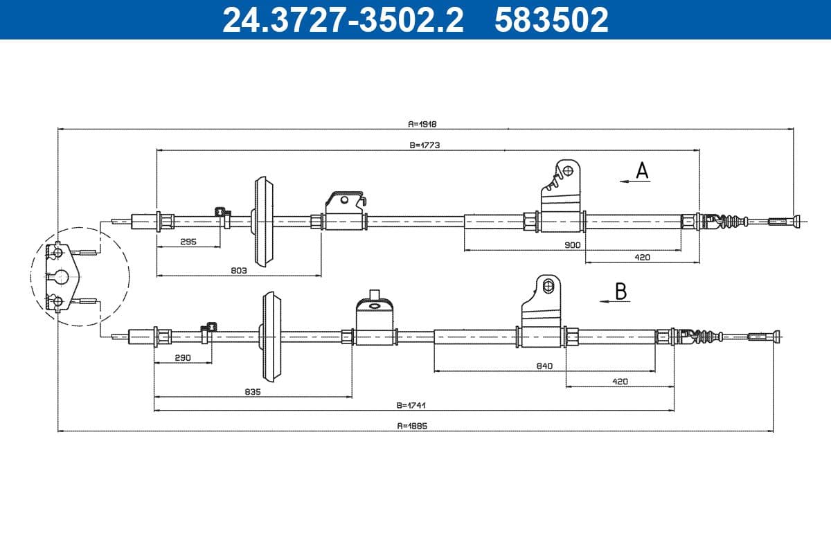 Cablu, frana de parcare ATE 24.3727-3502.2