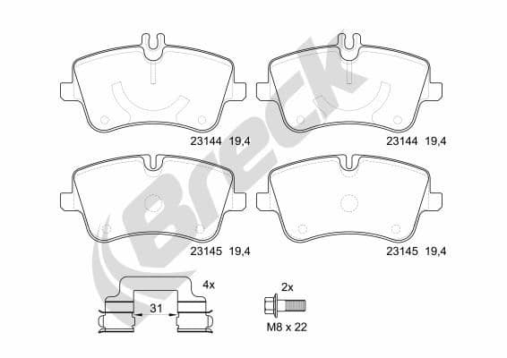 set placute frana,frana disc BRECK 23144 00 701 20