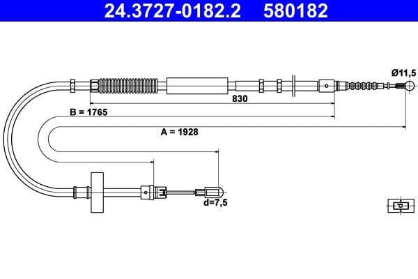 Cablu, frana de parcare ATE 24.3727-0182.2