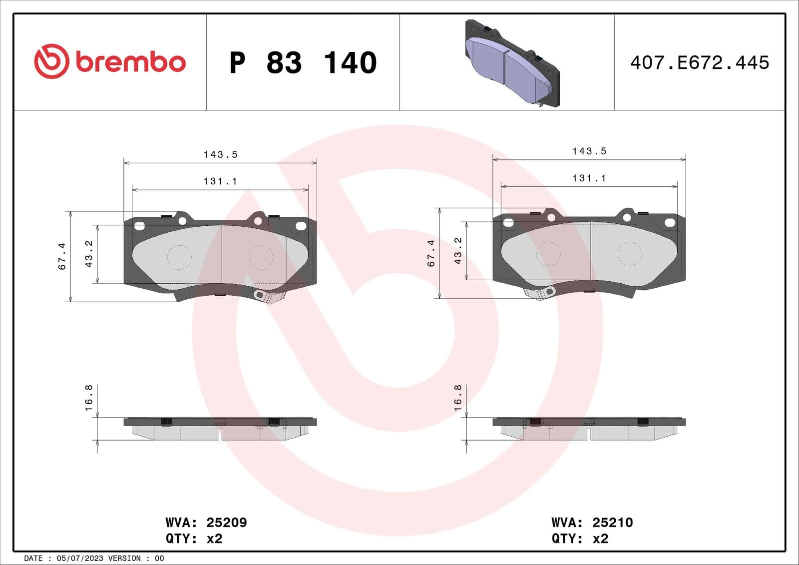 set placute frana,frana disc BREMBO P 83 140