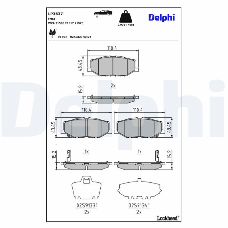 set placute frana,frana disc DELPHI LP3637
