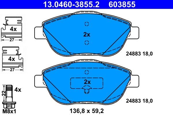set placute frana,frana disc ATE 13.0460-3855.2