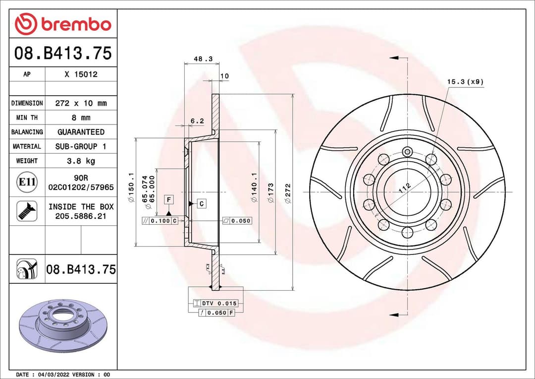 Disc frana BREMBO XTRA LINE - Max 08.B413.75