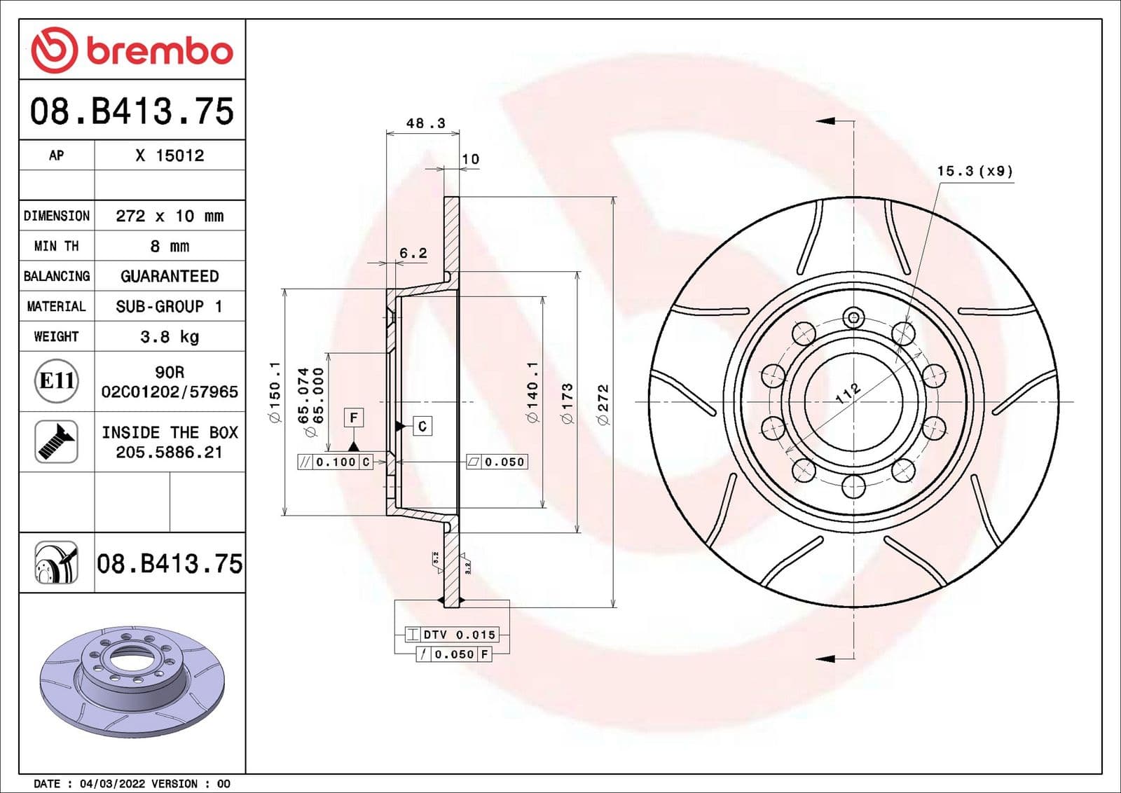 Disc frana BREMBO XTRA LINE - Max 08.B413.75