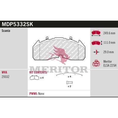 set placute frana,frana disc MERITOR BRAKE PAD SERVICE KIT MDP5332SK