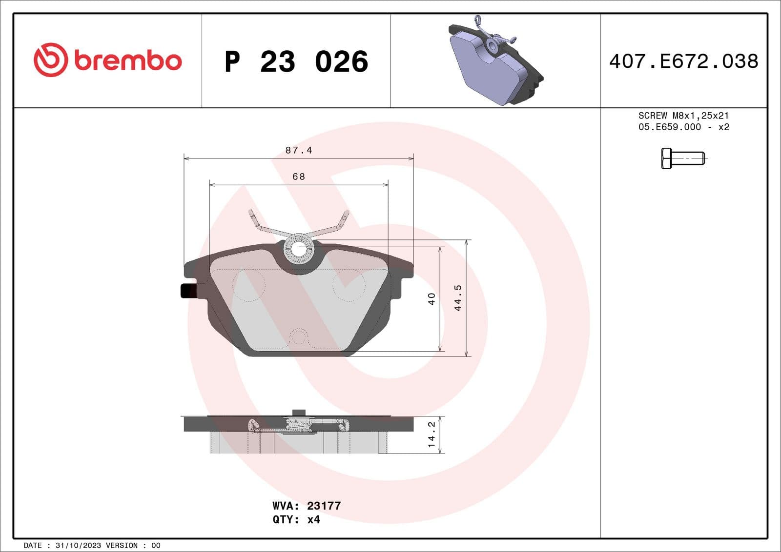set placute frana,frana disc BREMBO P 23 026
