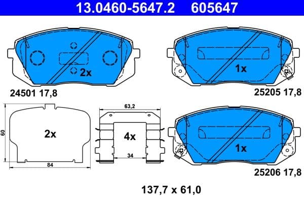 set placute frana,frana disc ATE 13.0460-5647.2