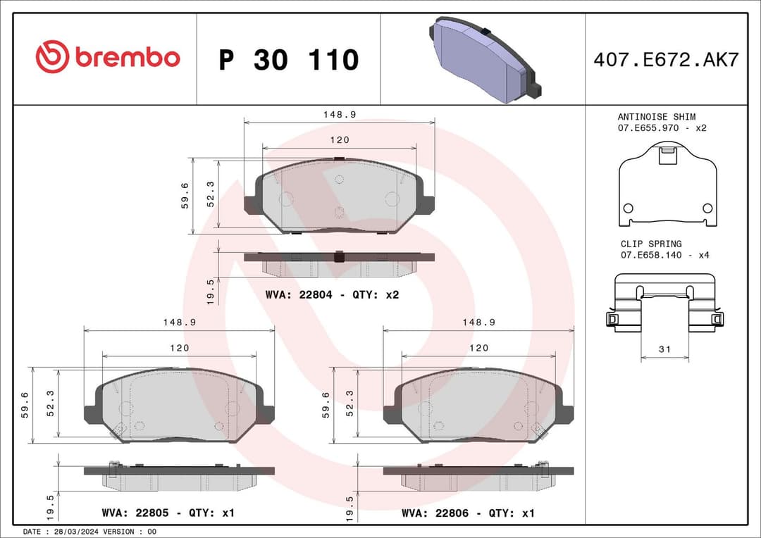 set placute frana,frana disc BREMBO PRIME LINE P 30 110
