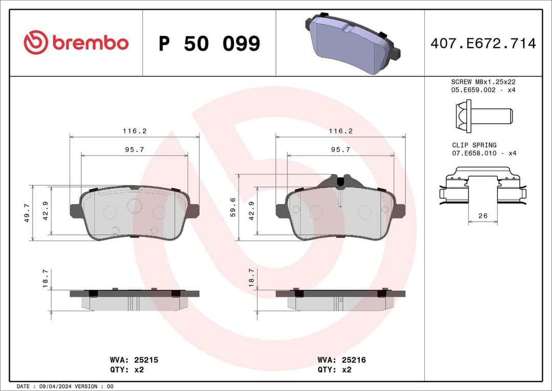 set placute frana,frana disc BREMBO P 50 099