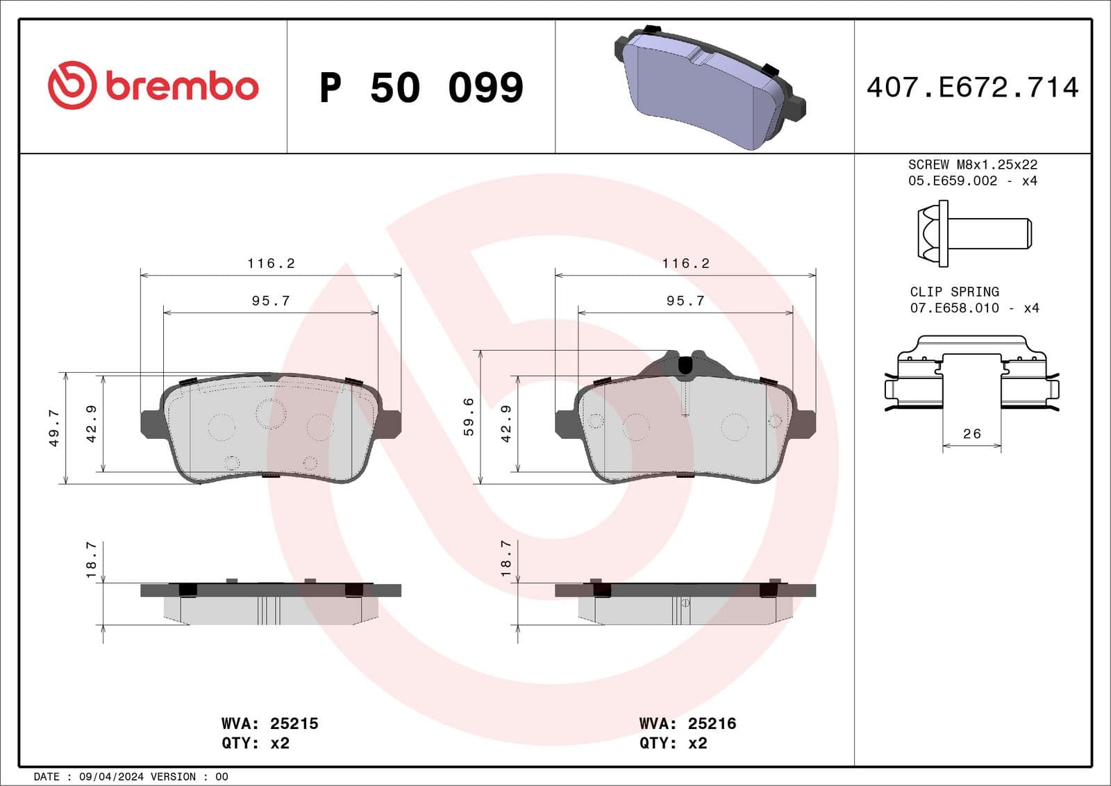 set placute frana,frana disc BREMBO P 50 099