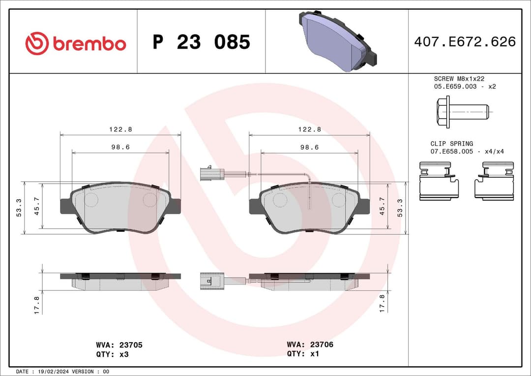 set placute frana,frana disc BREMBO P 23 085